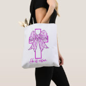 Tote Bag Il est ressuscité, Croquette Bow rose floral (De près)
