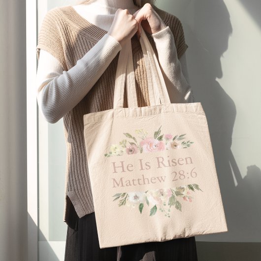 Tote Bag Il est ressuscité rose belle florale religieuse Pâ