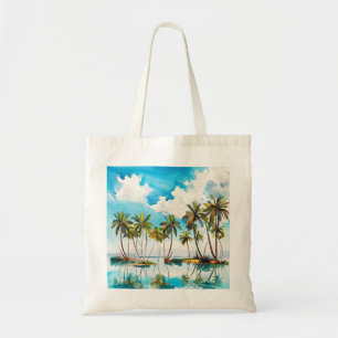 Tote Bag Île baignée de soleil Aquarelle Palmiers Plage v4