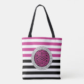 Tote Bag Île Celtic Blancs/noirs/roses rayés, noeud circula (Dos)