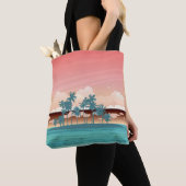 Tote Bag Île de coco verte : illustration du coucher du sol (De près)