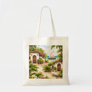 Tote Bag Île de Lamu Kenya Village tropical de plage à Dhow