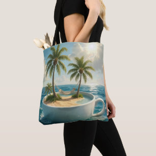 Tote Bag Île tropicale avec hamac dans une tasse à thé
