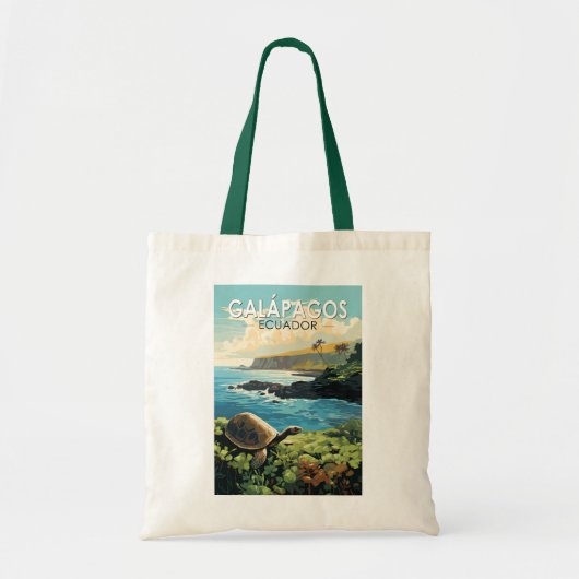 Tote Bag Îles Galapagos Tortue géante Voyage Art Retro (Devant)