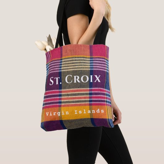 Tote Bag Îles Vierges américaines St. Croix USVI Madras Mot (De près)