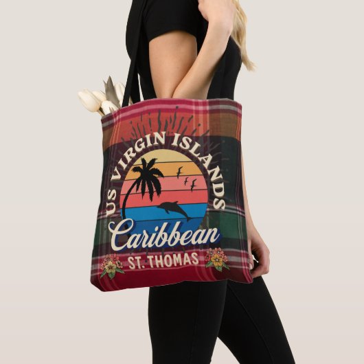 Tote Bag Îles Vierges américaines St. Thomas USVI Madras Tr (De près)