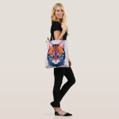 Tote Bag Illustration abstraite d'un visage de chat (Sur le modèle)