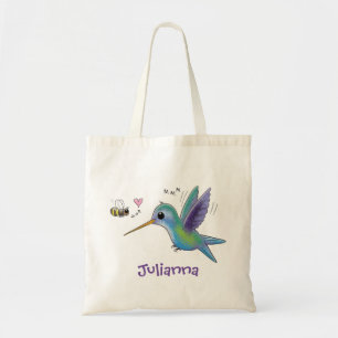 Tote Bag Illustration adorable de colibri et d'abeille