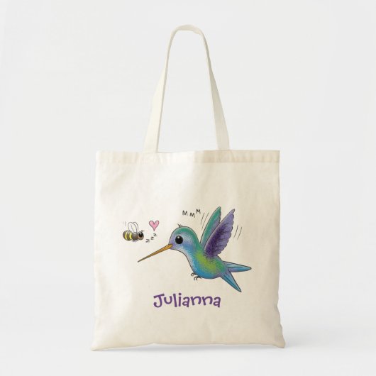 Tote Bag Illustration adorable de colibri et d'abeille (Devant)