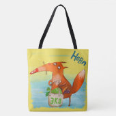 Tote Bag Illustration artisanale de l'aquarelle Funny Fox (Devant)