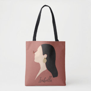 Tote Bag Illustration Boho Abstrait Art Femme, Tonage Terre