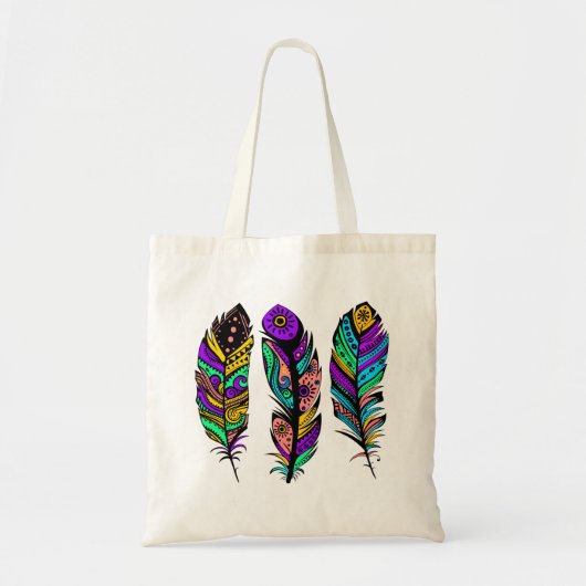 Tote Bag Illustration colorée de 3 plumes (Devant)