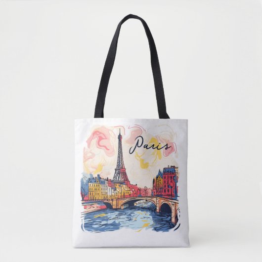 Tote Bag Illustration d'aquarelle Paris Tour Eiffel (Devant)