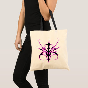 Tote Bag Illustration d'art linéaire tribal noir et rose in