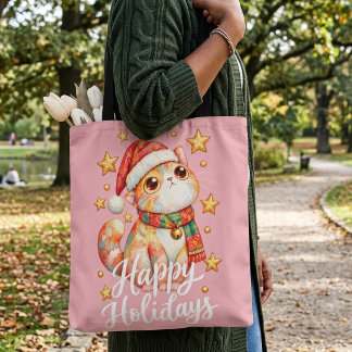 Tote Bag Illustration de chat de Noël mignon avec charme fe