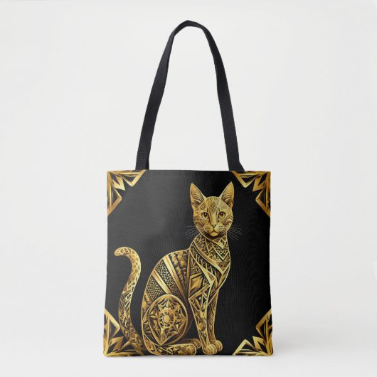 Tote Bag Illustration de chat doré orné (Devant)