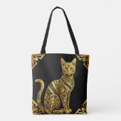 Tote Bag Illustration de chat doré orné (Dos)