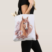 Tote Bag Illustration de cheval floral (De près)