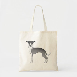 Tote Bag Illustration de chien Lévrier Italien bleu et blan