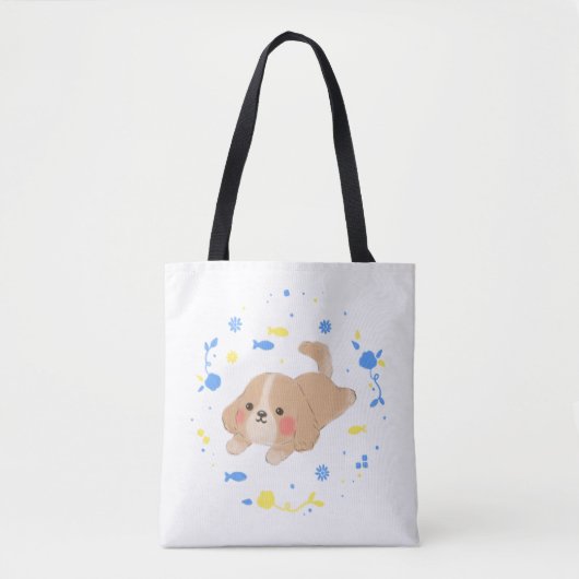 Tote Bag Illustration de chiot joyeux (Devant)