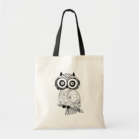 Tote Bag Illustration de chouette noire et blanche (Devant)