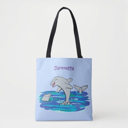 Tote Bag Illustration de dauphins heureux adorables (Devant)