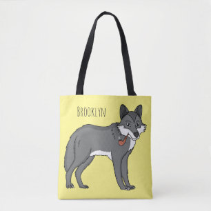Tote Bag Illustration de dessin animé de loup gris avec pip