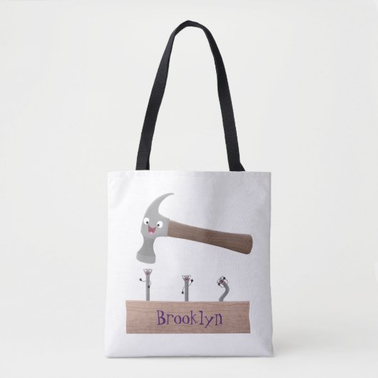 Tote Bag Illustration de dessin mignon, marteau et ongles (Devant)