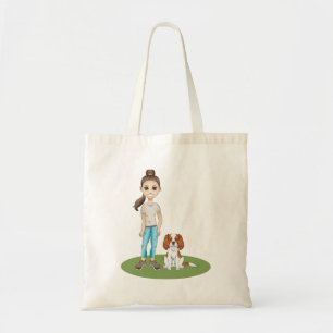 Tote Bag Illustration de fille de dessin animé et de chien