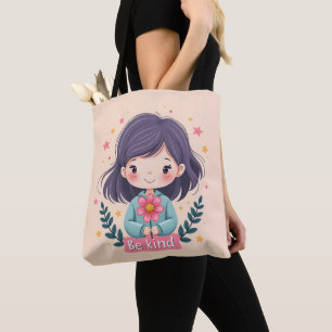 Tote Bag Illustration de Kawaii "Be Kind" - Art Intéressant