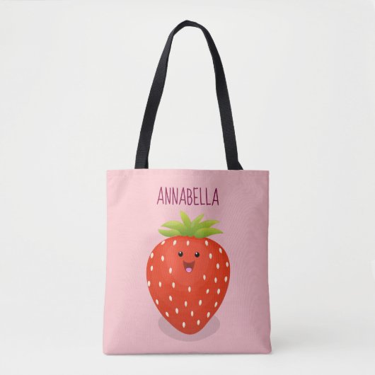 Tote Bag Illustration de la fraise Cute kawaii (Devant)