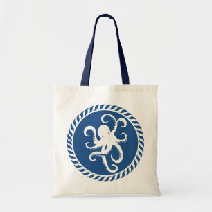 Tote Bag Illustration de la pieuvre blanche et bleue marine