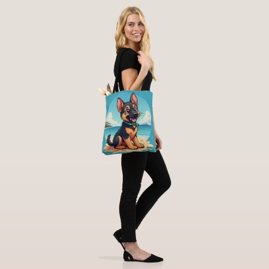 Tote Bag Illustration de la plage du Chiot-Puppy en berger  (Sur le modèle)