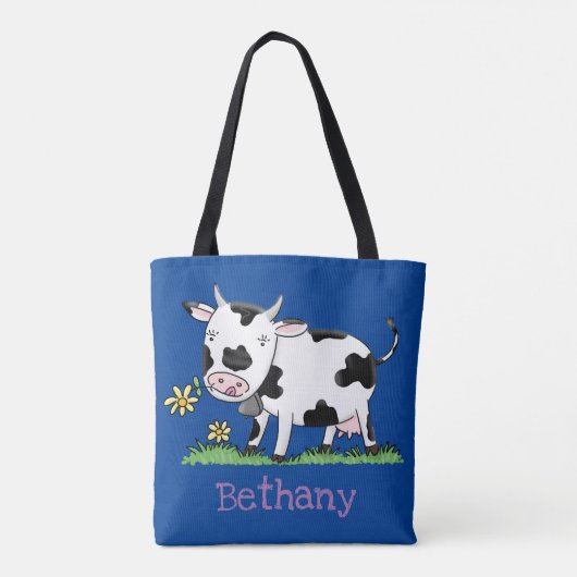 Tote Bag Illustration de la vache mignonne en campagne (Dos)