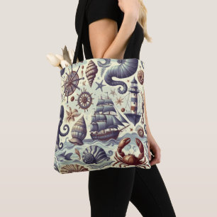 Tote Bag Illustration de la Vie marine nautique vintage