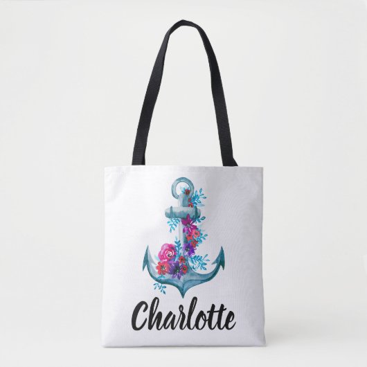 Tote Bag Illustration de l'Ancre florale à l'aquarelle (Devant)