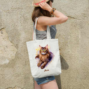 Tote Bag Illustration de l'aquarelle de chat Tabby long