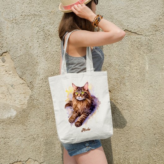Tote Bag Illustration de l'aquarelle de chat Tabby long