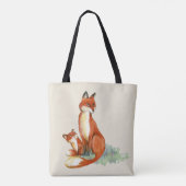 Tote Bag Illustration de l'aquarelle Momma Fox et Baby (Dos)