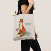 Tote Bag Illustration de l'aquarelle Momma Fox et Baby (De près)