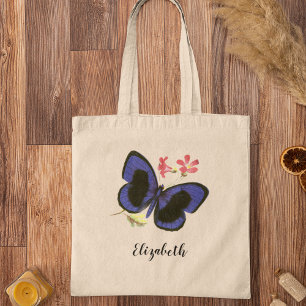 Tote Bag Illustration de l'art du papillon bleu victorien