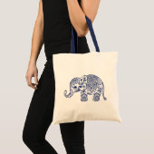 Tote Bag Illustration de l'éléphant de la marguerite bleue  (Devant (produit))