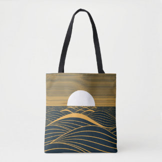Tote Bag Illustration de lune de soleil stylisée, mer sombr