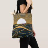 Tote Bag Illustration de lune de soleil stylisée, mer sombr (De près)
