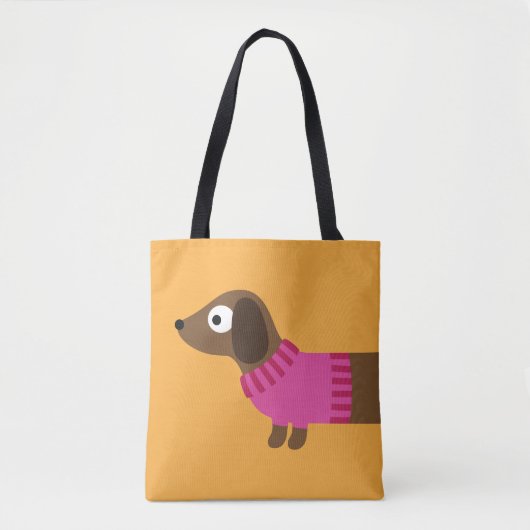 Tote Bag Illustration de mignonne long Dachshund (Devant)