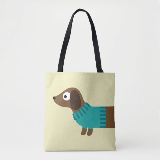 Tote Bag Illustration de mignonne long Dachshund (Devant)