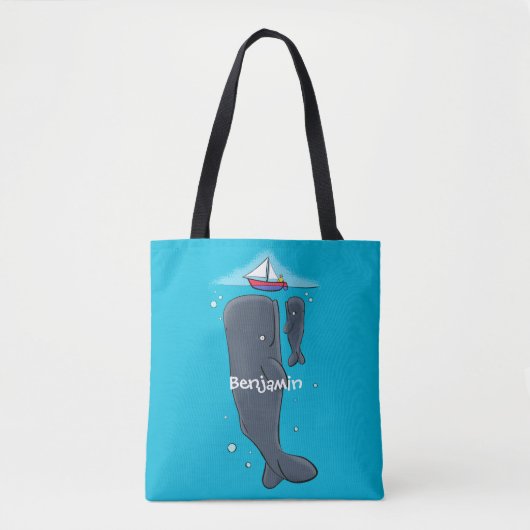 Tote Bag Illustration de mignons baleines et voiliers (Devant)
