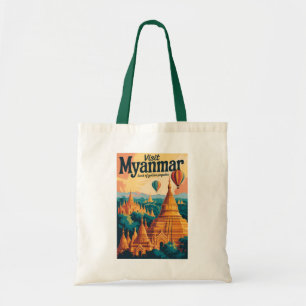 Tote Bag Illustration de pagodes du Myanmar Art de voyage v