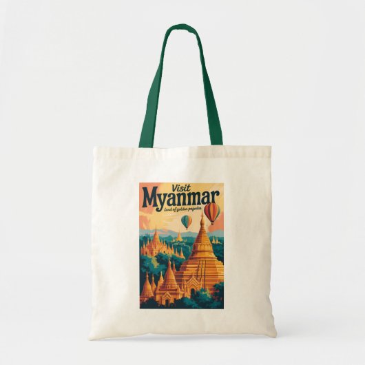 Tote Bag Illustration de pagodes du Myanmar Art de voyage v (Devant)