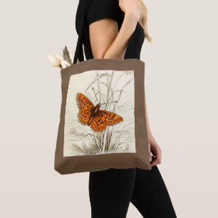 Tote Bag Illustration de papillon vintage, orange et noir